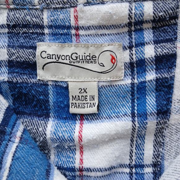 Canyon Guide Juneau Flannel Shirt 2X blue white plaid LS well worn warm soft - Picture 7 of 14